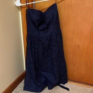 Trina Turk designer strapless navy blue mini dress